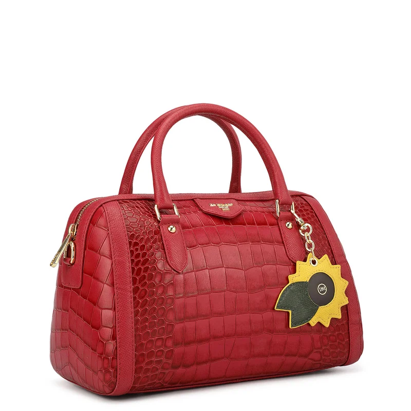 Da Milano Medium Croco Leather Bowler - Plumberry